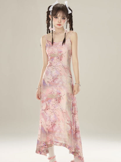 スイートピンクのサマーサスペンダードレス