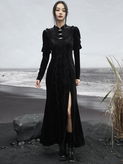 Rock Retro Schlitz Lange Dunkle Spitze Spleißen