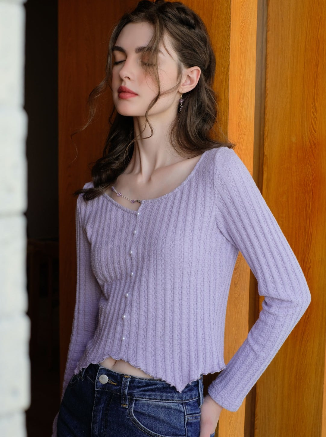 リブスプリングカーディガンニットタイツ