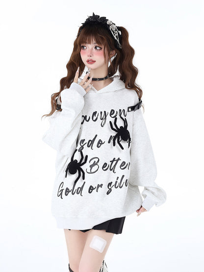 Print Hoodie Kapuzenleder American Spider Schnalle Street Graffiti