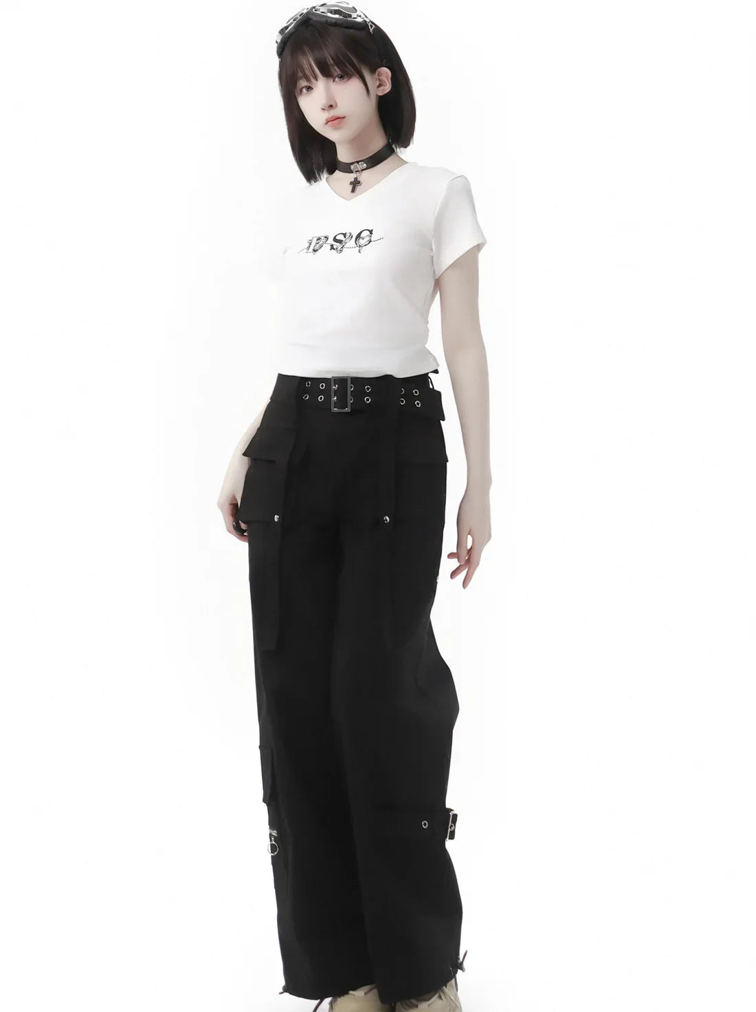Black Pants Belt Cargo Retro-washed