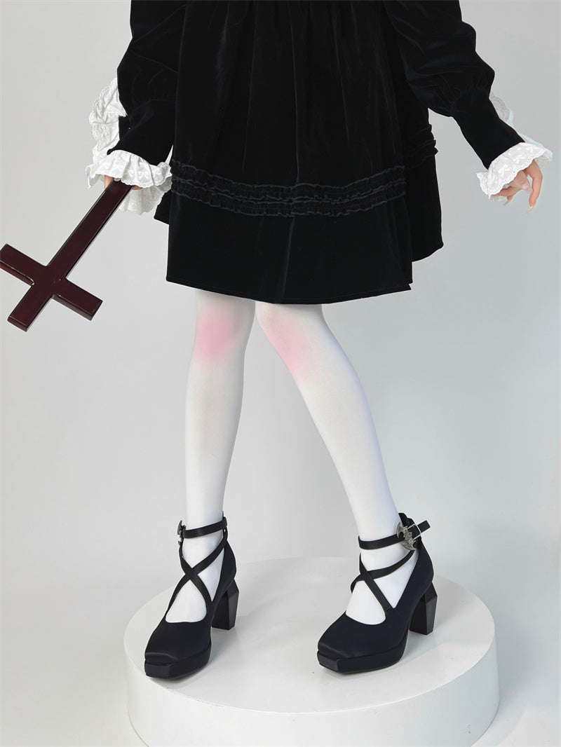 つま先ストラップゴスハイエレガントスクエアテレサシルク祈祷ヒール