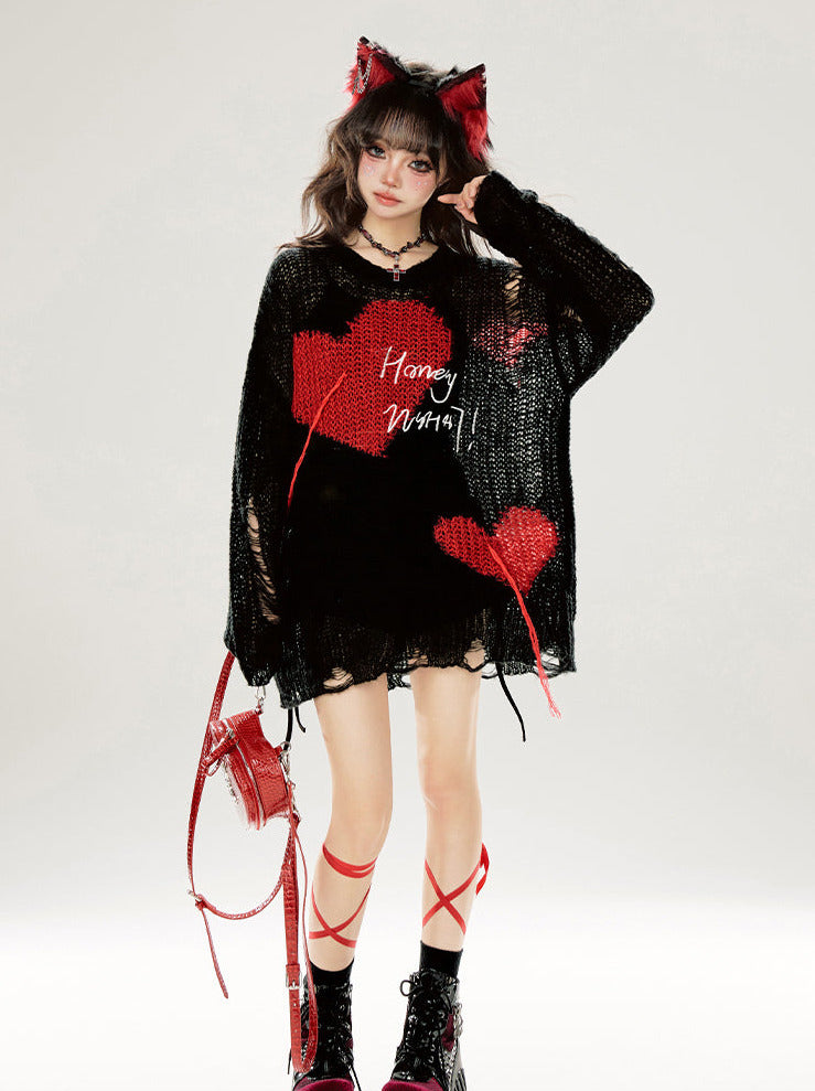 ブラックニットコントラストルーズサンスクリーン