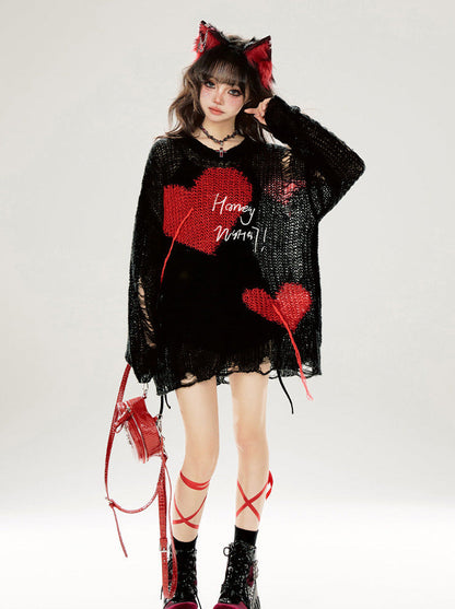 ブラックニットコントラストルーズサンスクリーン