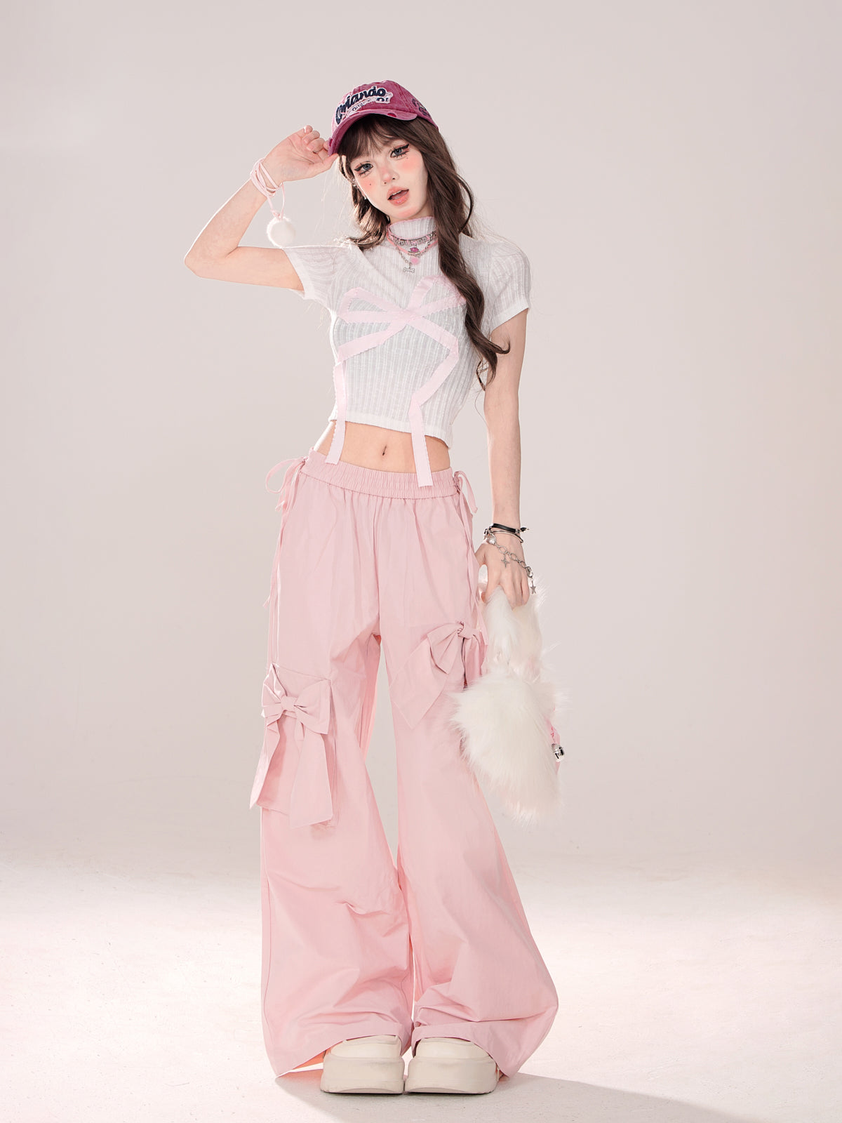 Bow Pants Pinky Loose Big Sweet