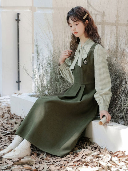 ストライプスタイルのドレス スプライシングフェイクカレッジ