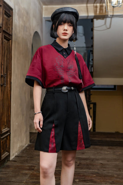 パンツ ダーク ハイウエスト チャイナ ハーフ