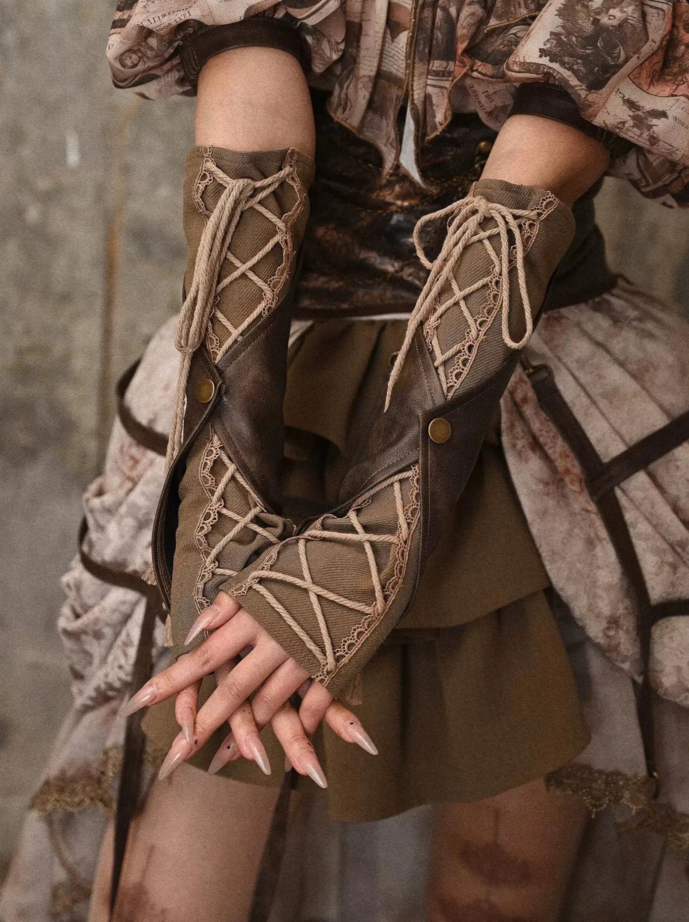 ストラップ スチームパンク スリーブ レトロ ダメージ加工 PU