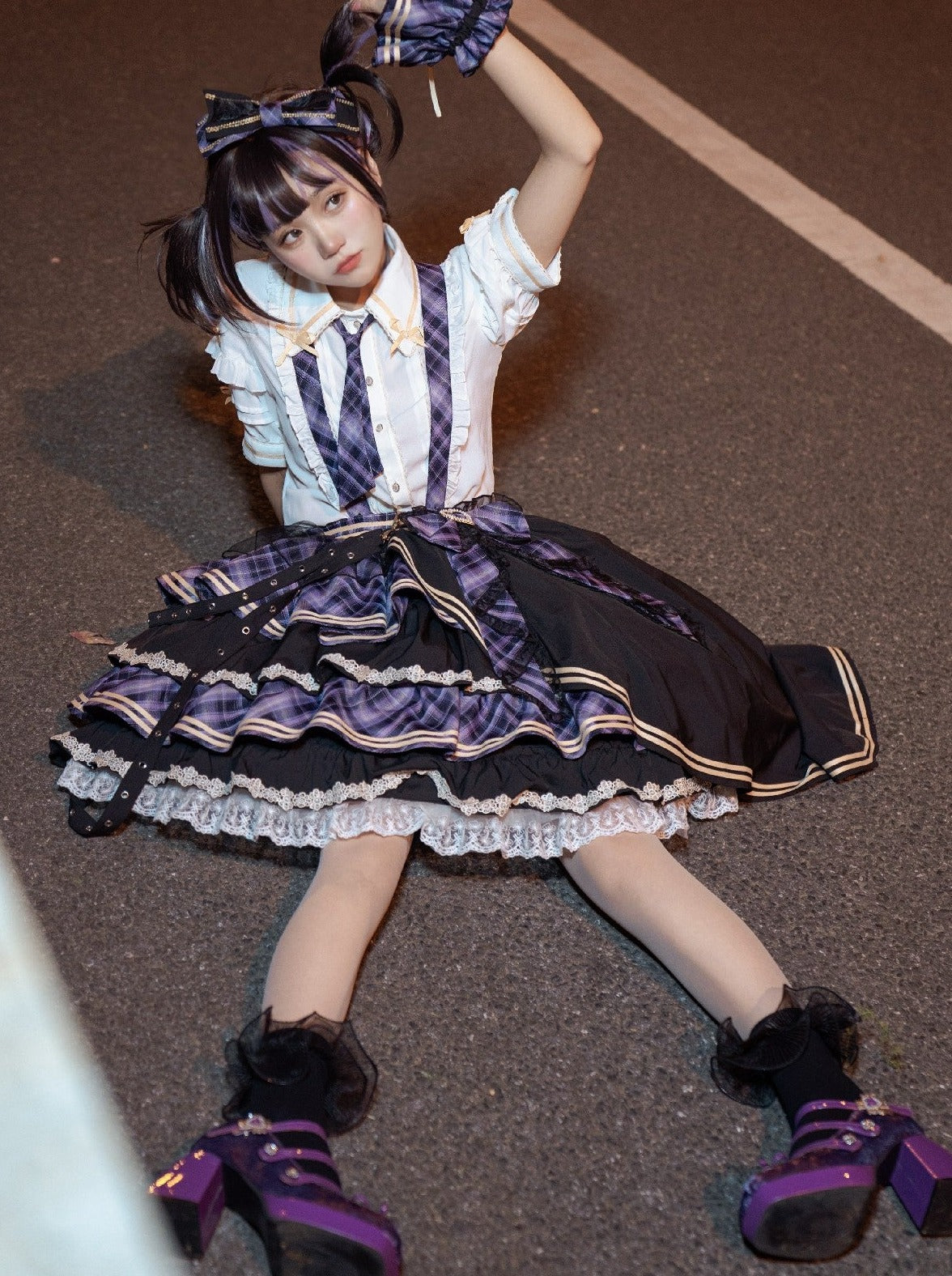 トップス スカート チェック アイドル フリル ティアード チェック ロリータ