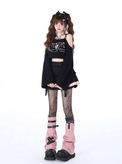 Kurzes, schulterfreies Top aus Strick mit Trägern