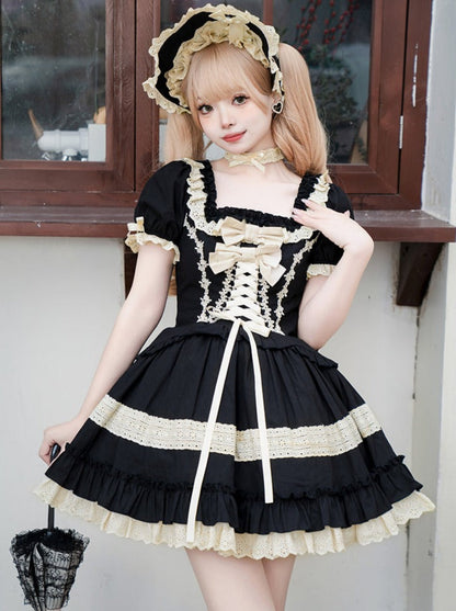 Sleeves Lace-Up Gothic Lace-Up + Skirt Gothic + Hat Dress