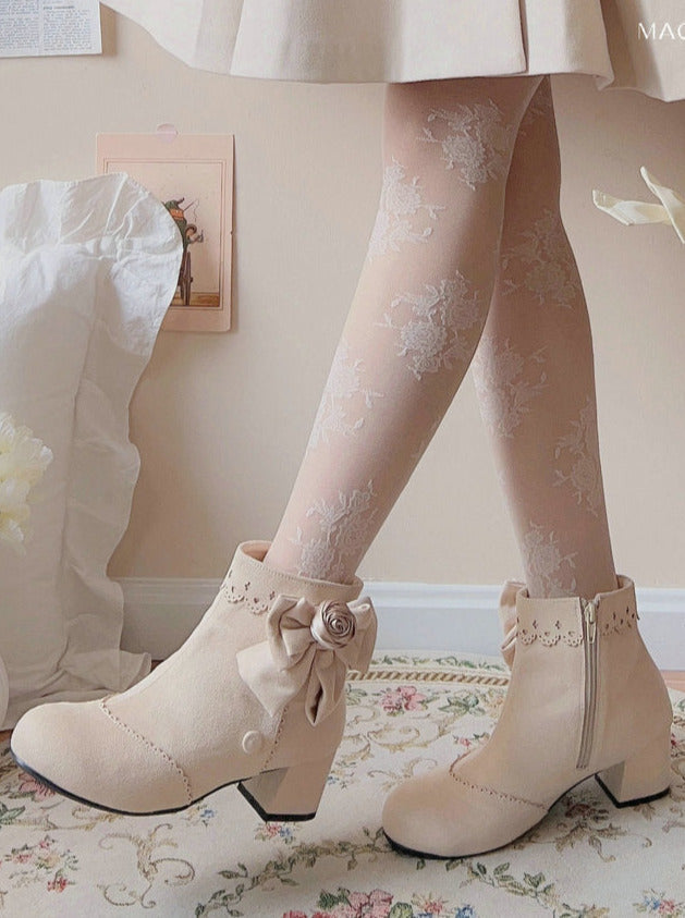 Short Race Drop Boots Rose Ribbon Lolita