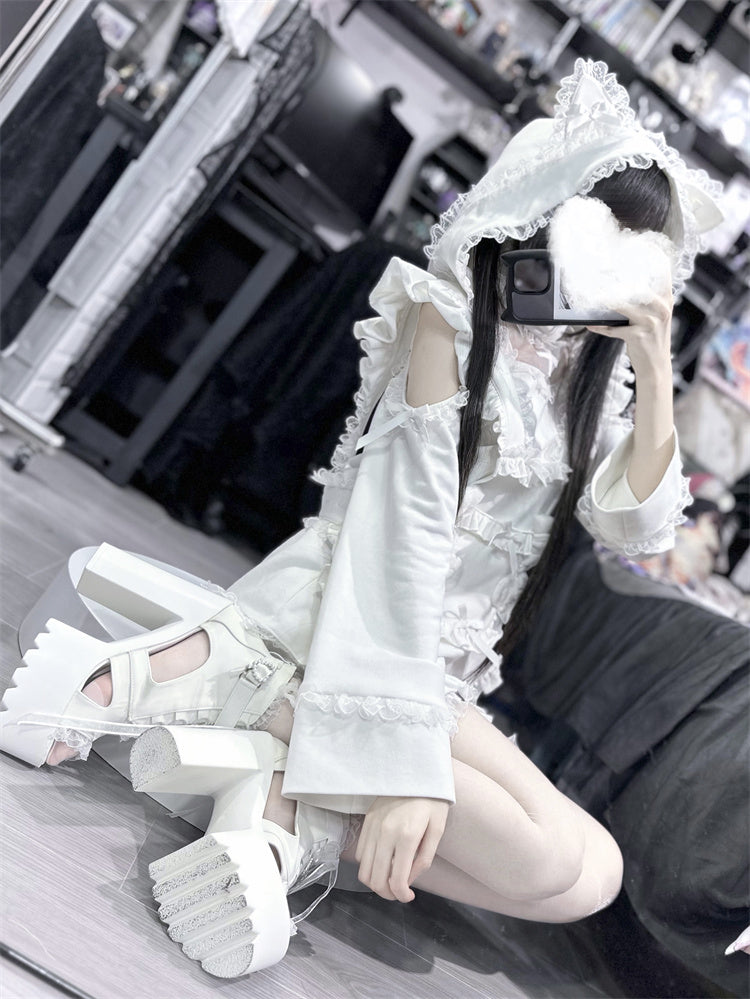 耳猫エンジェルスウェットシャツフードポケットエプロン