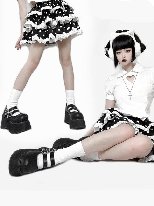 Gothic Round Retro Platform Toe Shoes Matte Punk Lace