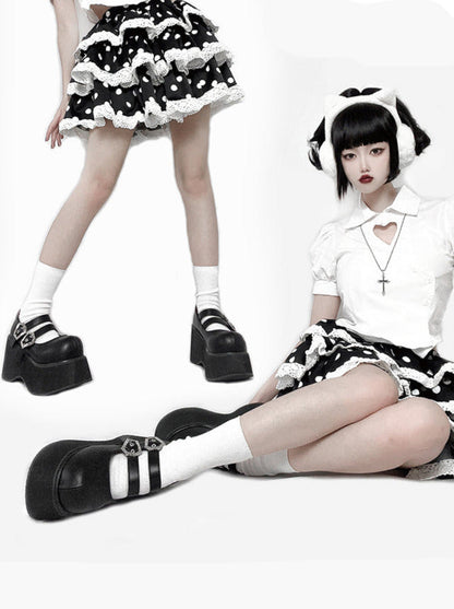 Gothic Round Retro Platform Toe Shoes Matte Punk Lace