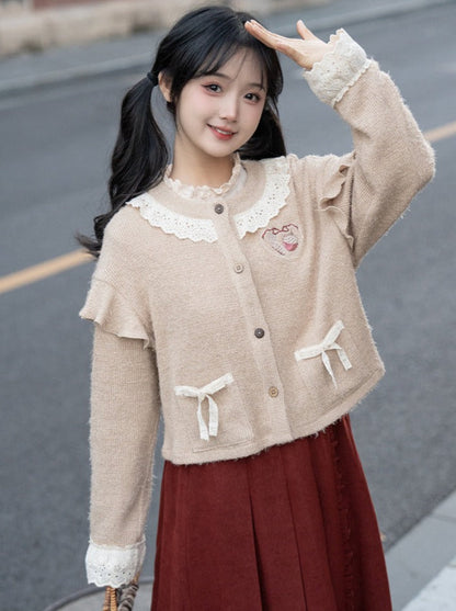 Rock Lang Cardigan Retro Creme Plissee