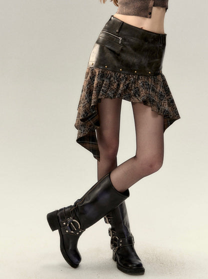 アシンメトリーレザーレトロスカート