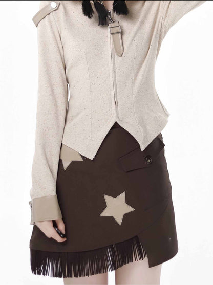 デザインスプリットワンダーベアニットトップショールメイラード