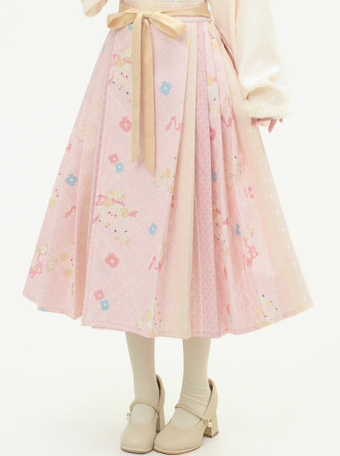 Rock Schaf Weste Plissee Retro China + Pelz