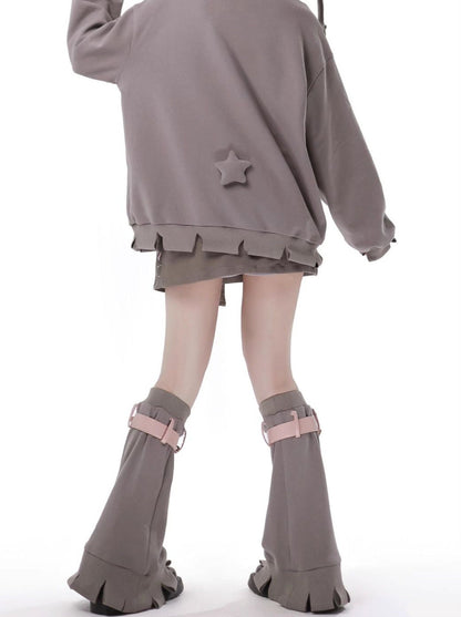スターアメリカンプリント ルーズジップパーカー + イレギュラースカート + レッグウォーマー