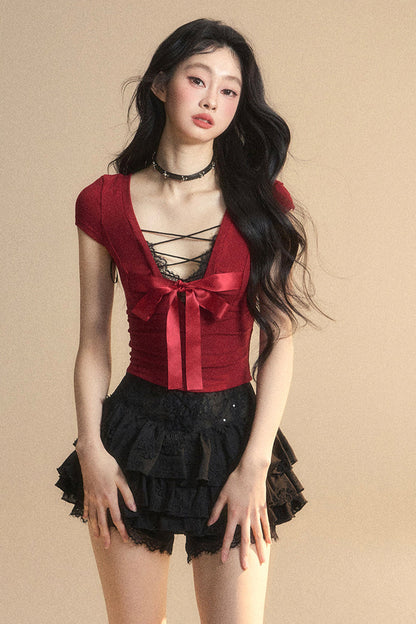 トップ予約 リボントリム レース シック クロップ