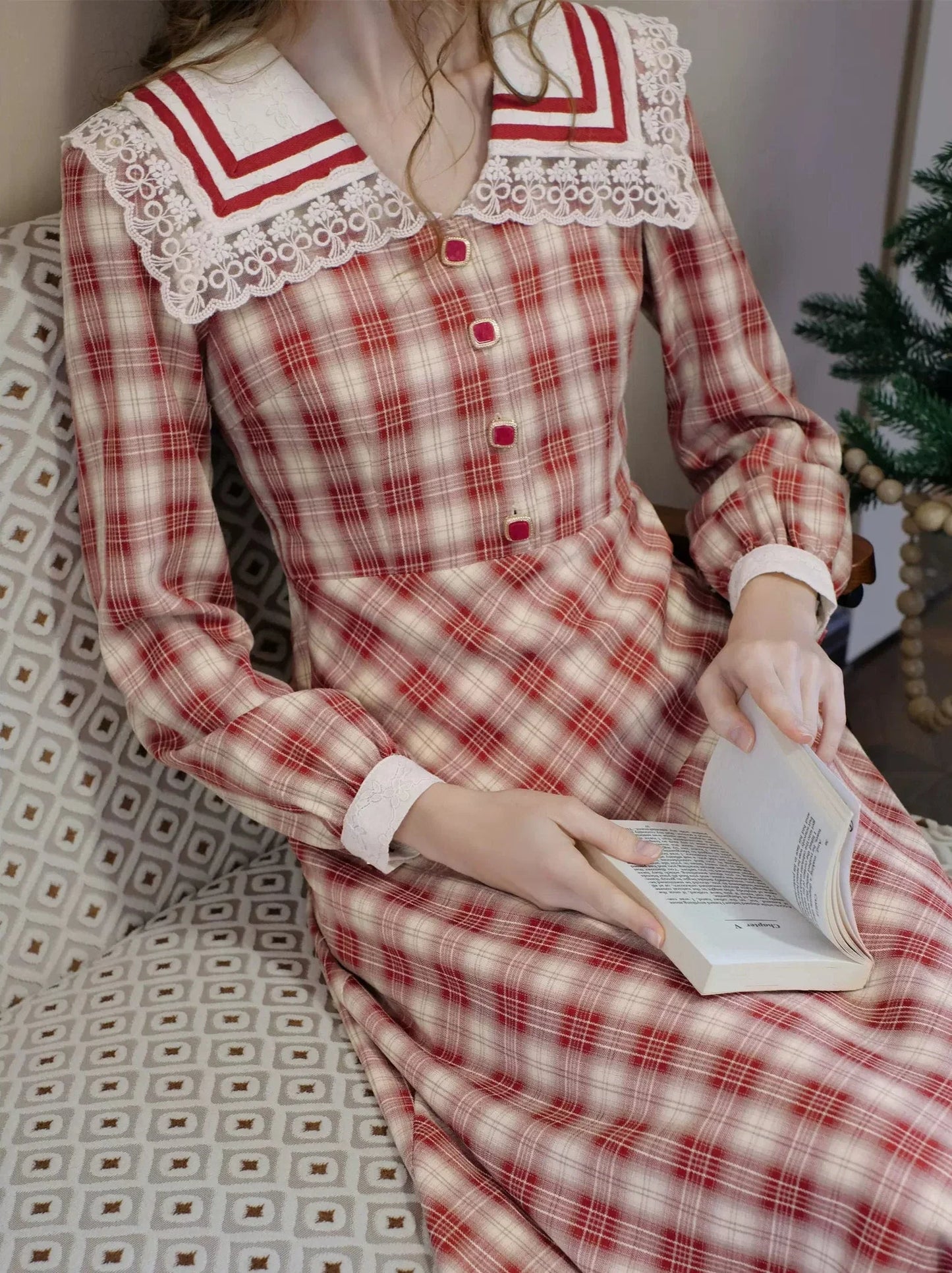 Retro-Matrosenkleid im französischen Stil mit Karokragen