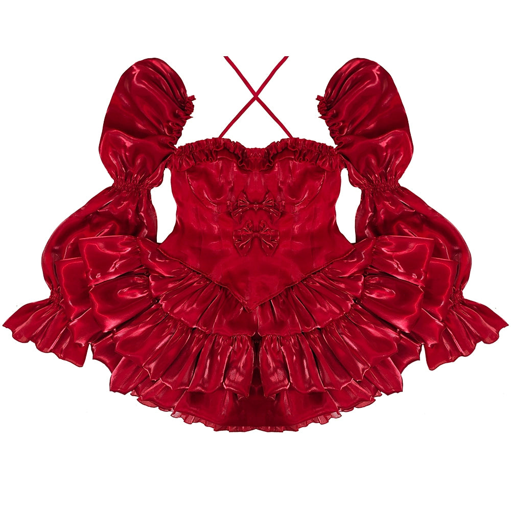 Plus Size Burgundy Satin Ball Rose Gown with Long Train Shiny Formal Dress