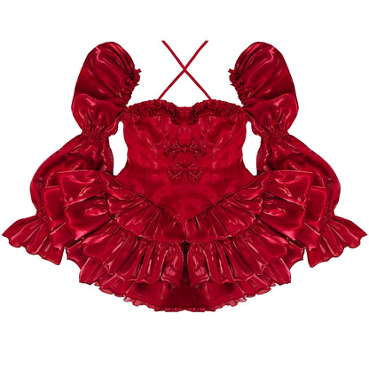 Plus Size Burgundy Satin Ball Rose Gown with Long Train Shiny Formal Dress