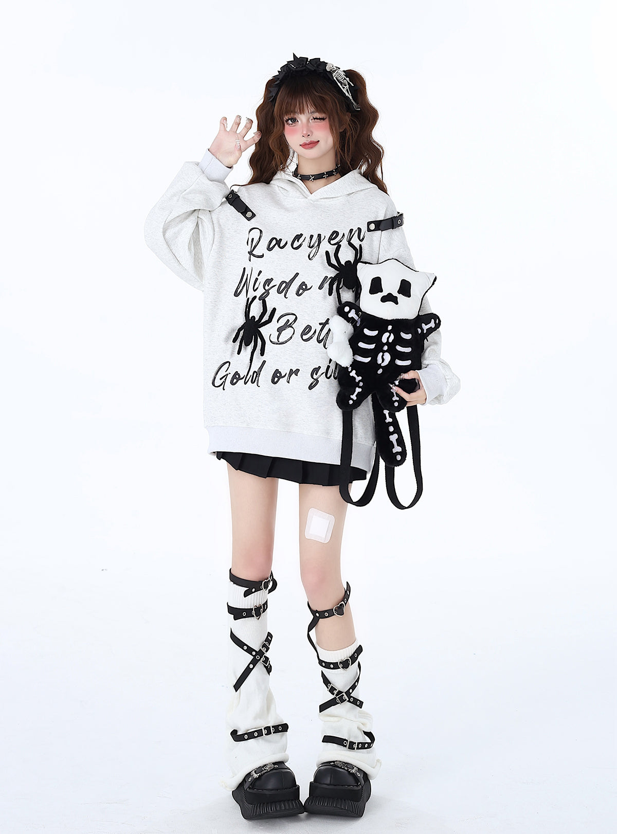 Print Hoodie Kapuzenleder American Spider Schnalle Street Graffiti