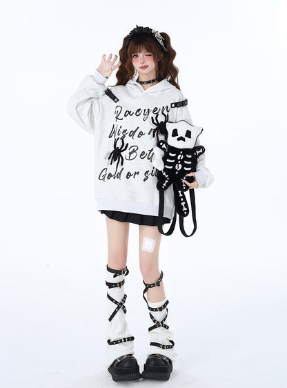 Print Street Hoodie Leder Schnalle Kapuze American Graffiti Spider