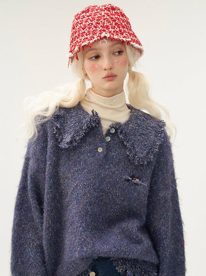 Tassel Line Retro Botan Polo Mixed Tops