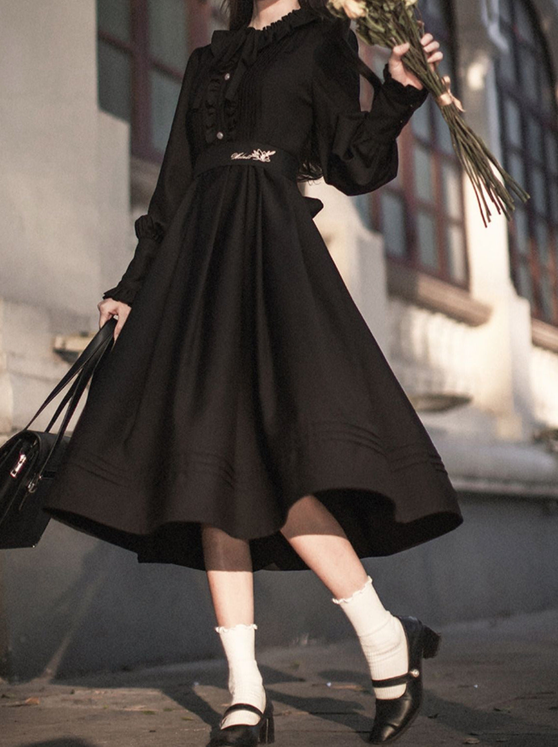 Jacket Red Black Tie Short Suit Elegant Dress Lantern Ruffle Retro + Sleeve Ribbon