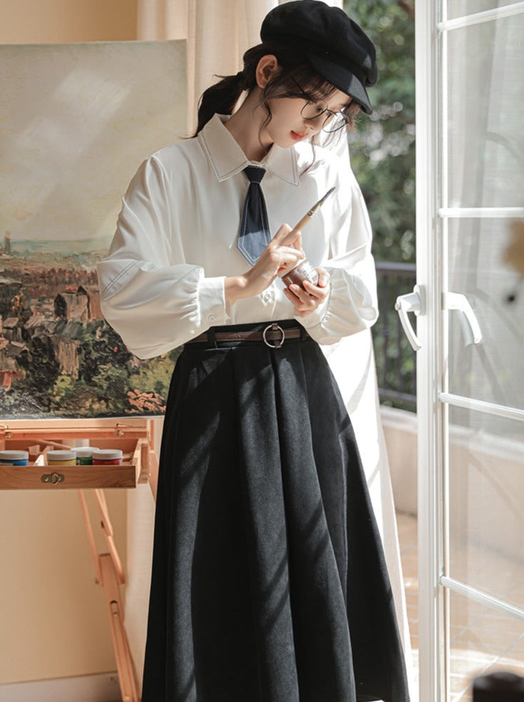 Hemd + Rock Ausgestellte Wolle Preppy