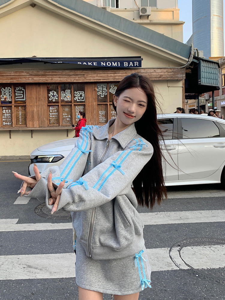 リボンアームスカートカジュアル+ジャケットタイト