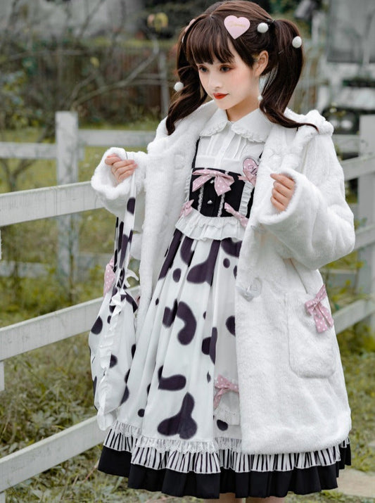 Hosenträger Kuh Bluse Rock Pelz + Mantel