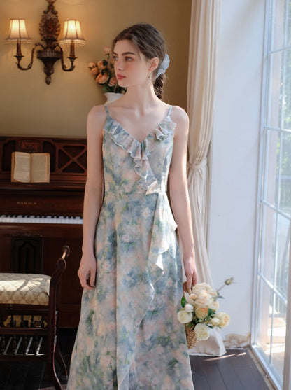 モーニングスモーク + キャミソールドレス ブルーブラウス ミストシフォン