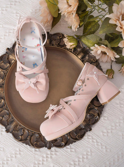 Shoes Mid Round Elegant Lolita Toe Heel Ribbon Sweet