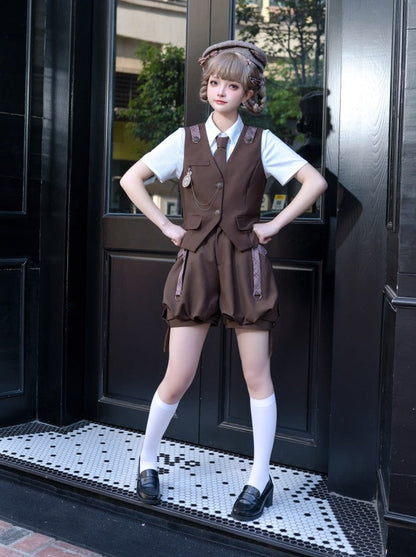 シャツベストパンツ + ボーイブラウンバルーンレトロ