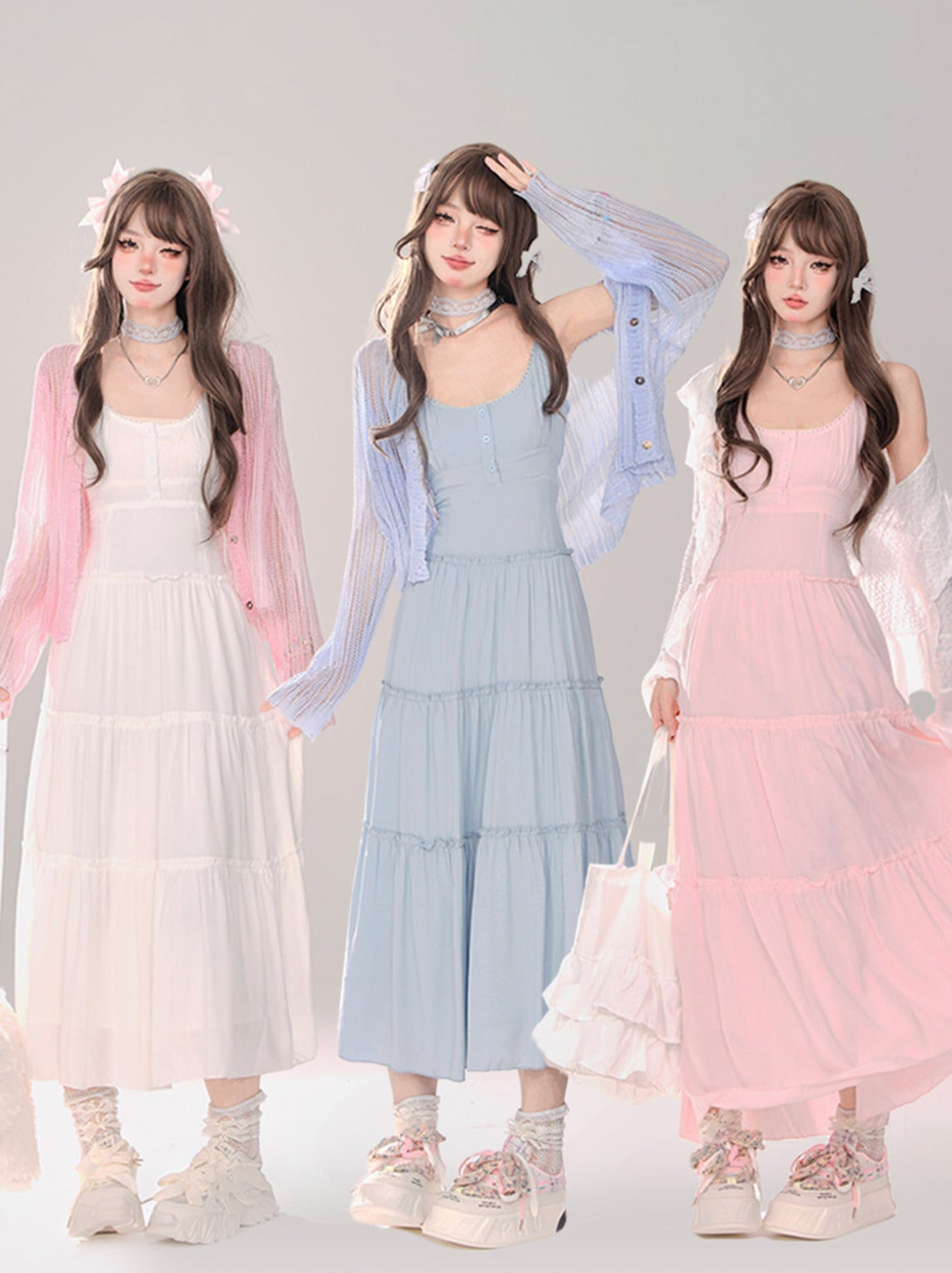 ムーンライト + カーディガン サスペンダー ニット サマードレス シアー