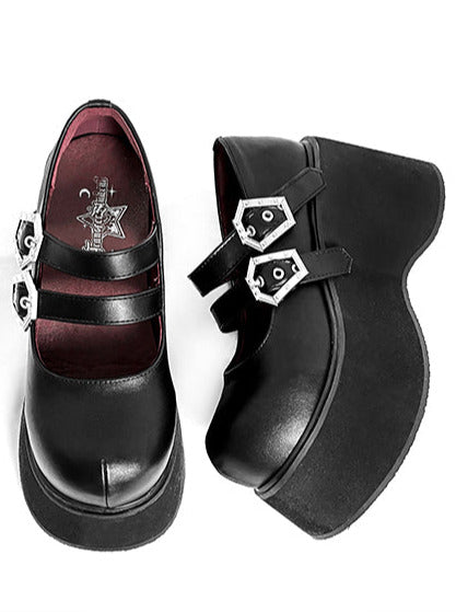 Gothic Round Retro Platform Toe Shoes Matte Punk Lace