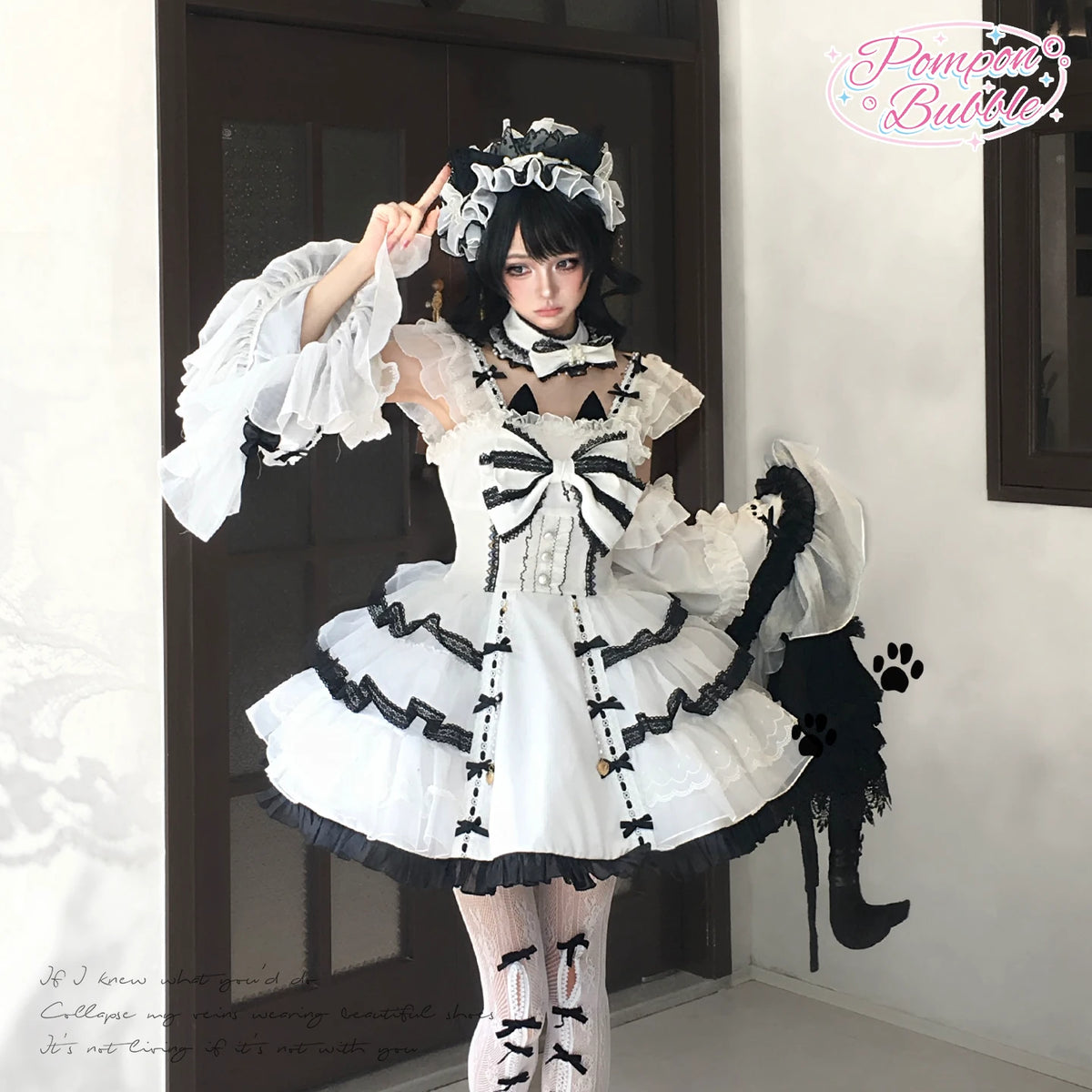 Pompon Bubble Ghost Princess Lolita JSK on model with black hair