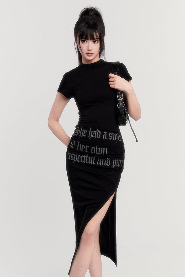 ネックレターロゴドレス ハーフタイト