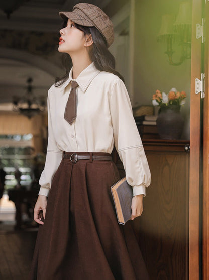 Hemd + Rock Ausgestellte Wolle Preppy