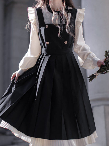 Plissee-Rüschenband College-Kleid Hemd Zubehör Retro Hosenträger + Elegante Lagen Schulter + Spitze