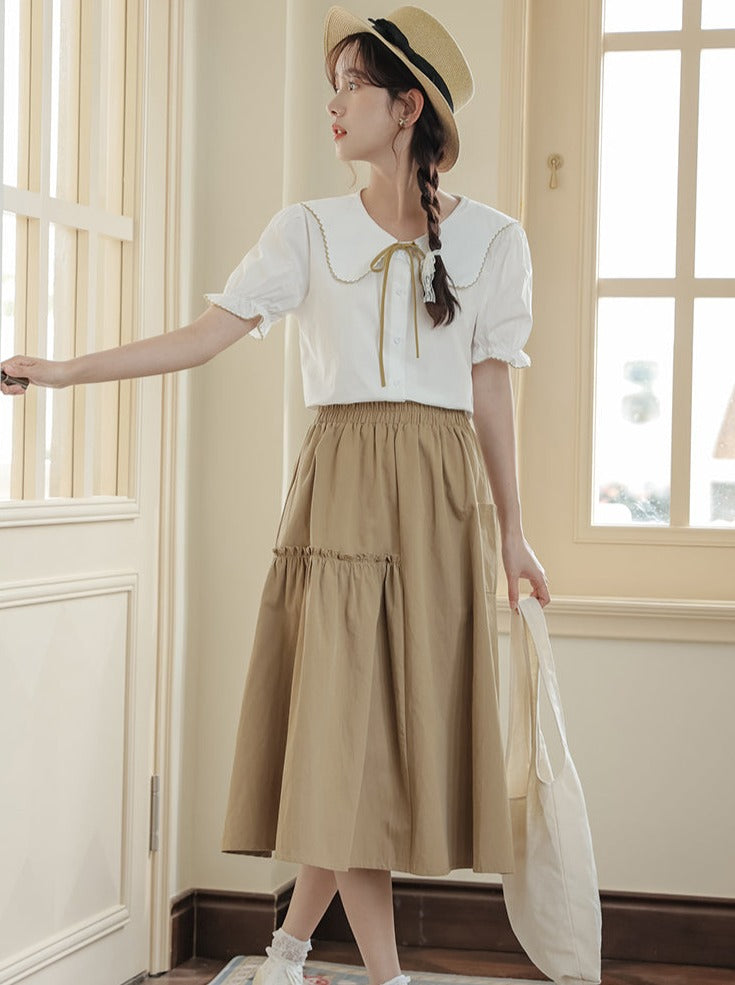 Puffärmelrock Ausgestelltes Sommerhemd + Retro Medium