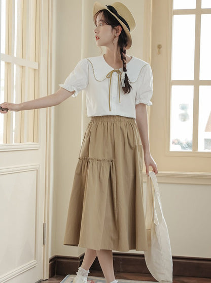 Puffärmelrock Ausgestelltes Sommerhemd + Retro Medium