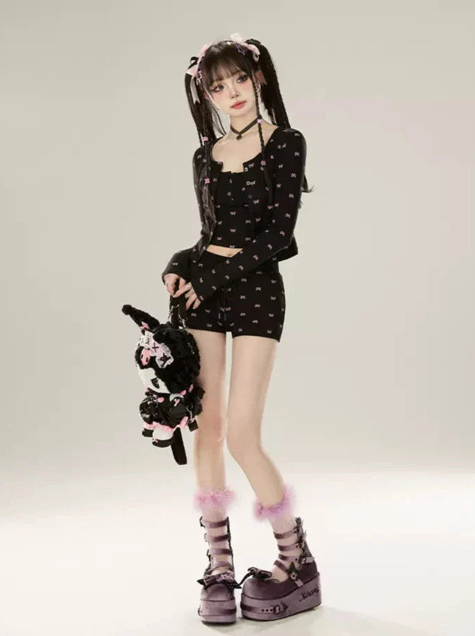 ドレス レイジーシック パンツ カーディガン + ブラック ブーツカット サスペンダー