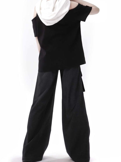 Summer Design Straps Pants Rabbit Off-Shoulder Black White Hoodie Tops Suit