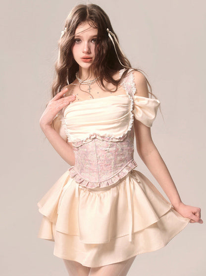 サスペンダースカート ニッチケーキ ロマンティックレーストップ フレンチ