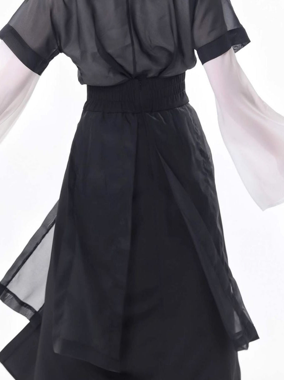 スリムな黒のチャイナスーツ、新しいホワイトデザインのウエスト